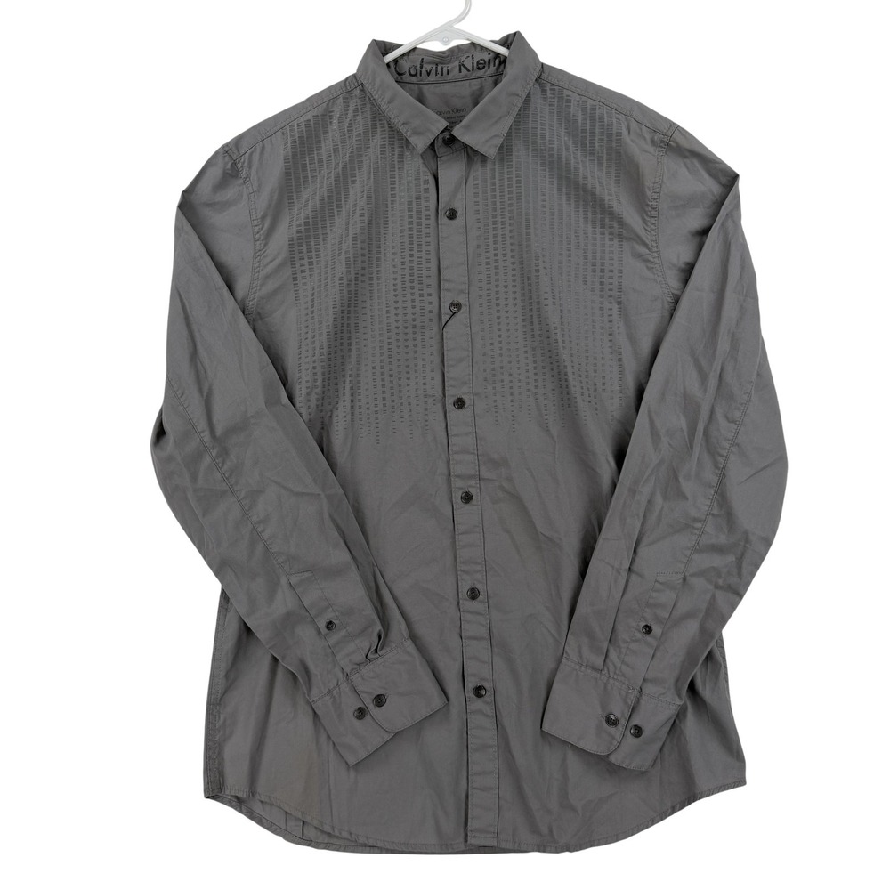 Calvin Klein Shirt‎ Mens Large Gray Slim Fit Geometric Long Sleeve Cotton NWT